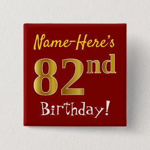 Rood, Faux Gold 82e verjaardag, met aangepaste naa Vierkante Button 5,1 Cm