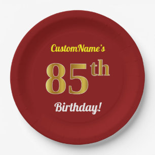 Rood, Faux Gold 85th Birthday + Eigen naam Papieren Bordje