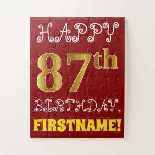 Rood, Faux Gold 87th Birthday + Eigen naam Puzzle Legpuzzel