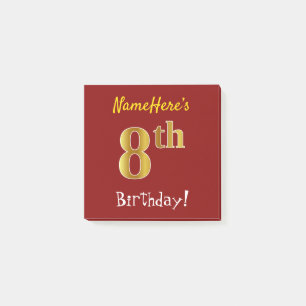 Rood, Faux Gold 8th Birthday, met aangepaste naam Post-it® Notes