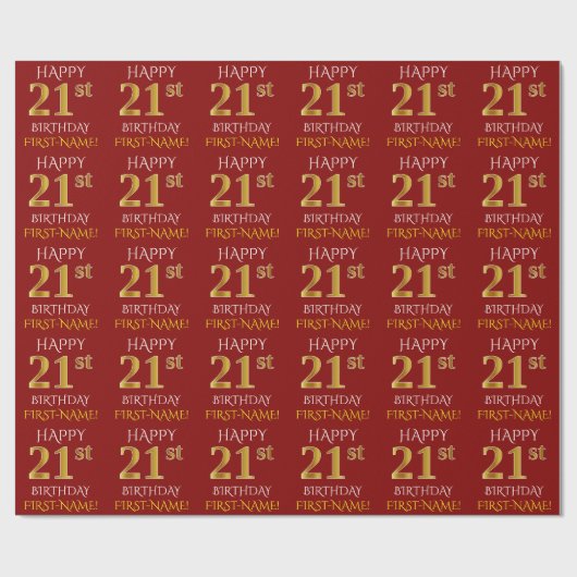 Rood, Faux Gold "HAPPY 21st BIRTHDAY" Cadeaupapier (Vlak)