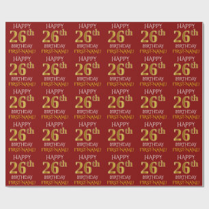 Rood, Faux Gold "HAPPY 26th BIRTHDAY" Cadeaupapier