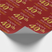 Rood, Faux Gold "HAPPY 40th BIRTHDAY" Cadeaupapier (Hoek)