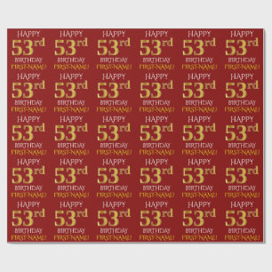 Rood, Faux Gold "HAPPY 53rd BIRTHDAY" Cadeaupapier