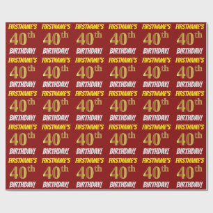 Rood, Faux/Imitatie Goud, "40ste VERJAARDAG" Cadeaupapier