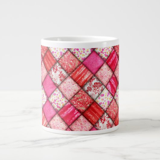 Rood Faux Patchwork Quiltpatroon Extra Grote Beker (Voorkant)