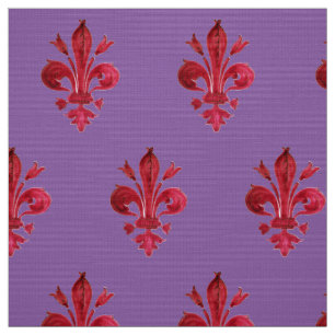 ROOD FLEUR DE LIS IN PAARSE bloemmotief Stof