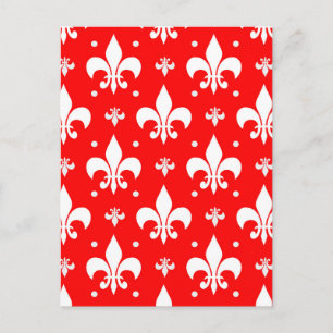 Rood Fleur-de-lis-patroonontwerp Briefkaart