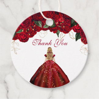 Rood Floral Elegant Rozen Birthday Dank je wel Bedankjes Labels