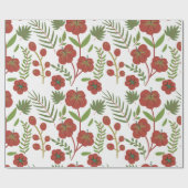 Rood floreel naadloos patroon op witte achtergrond cadeaupapier (Vlak)