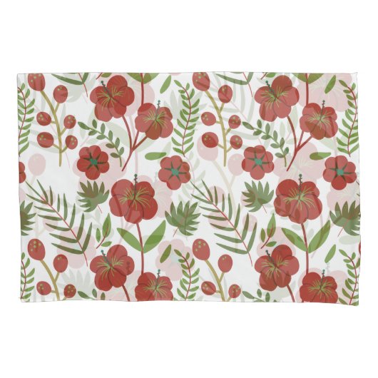 Rood floreel naadloos patroon op witte achtergrond kussensloop (Voorkant-Links)