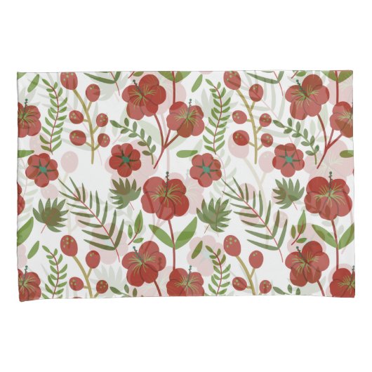 Rood floreel naadloos patroon op witte achtergrond kussensloop (Voorkant-Rechts)