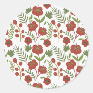Rood floreel naadloos patroon op witte achtergrond ronde sticker