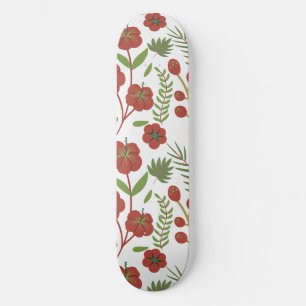 Rood floreel naadloos patroon op witte achtergrond skateboard