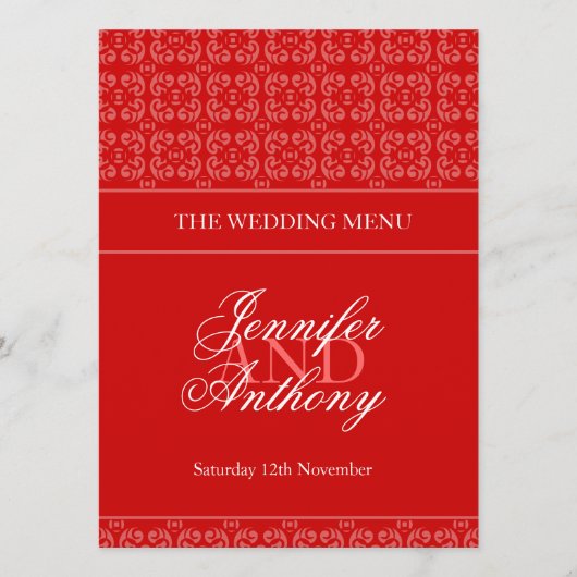 Rood gebandeerde bruiloft diner menu (Voorkant)