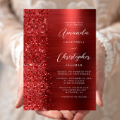 Rood Geborsteld Metaal Glitter Script Bruiloft Kaart