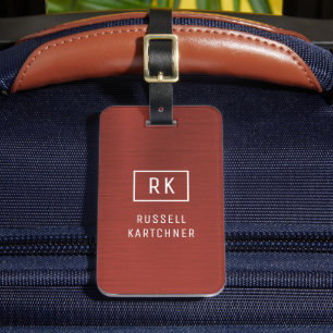 Rood geborsteld metaal modern Monogram Bagagelabel