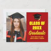 Rood Geel Afstuderen Foto Modern Afstuderen Aankondiging (Voorkant)