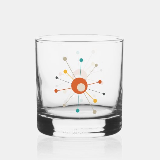 Rood Geel Blauwgroen Atoomtijdperk Starburst Mid C Whisky Glas (Voorkant)