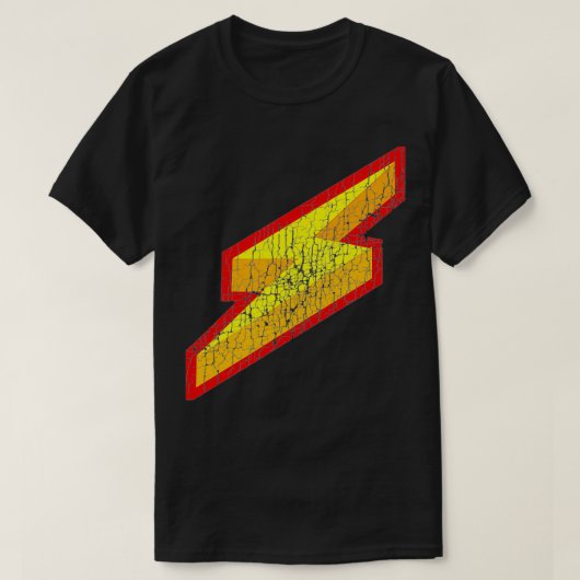 Rood geel bliksemschicht retro cadeau t-shirt (Design voorkant)
