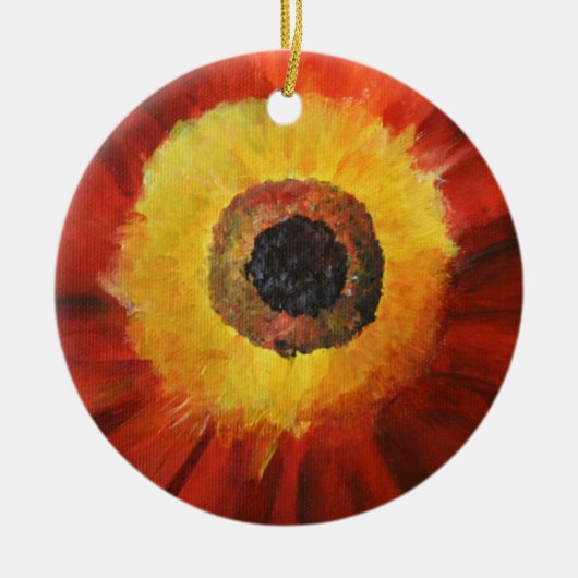 Rood Geel Bloem Art Circle Ornament (Voorkant)