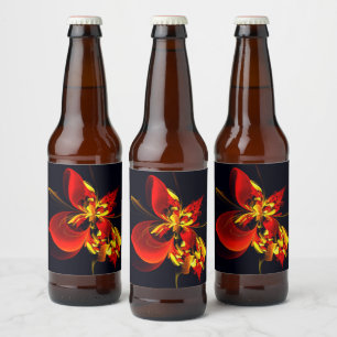 Rood Geel Bloemen Modern Abstract Kunstpatroon #10 Bier Etiket