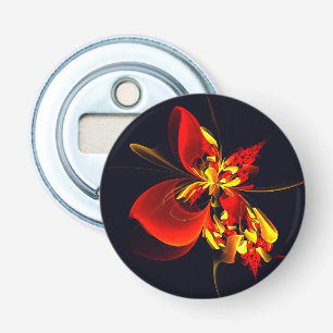 Rood Geel Bloemen Modern Abstract Kunstpatroon #10 Button Flesopener