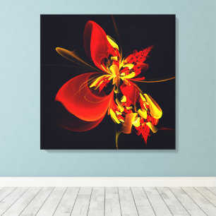 Rood Geel Bloemen Modern Abstract Kunstpatroon #10 Canvas Afdruk