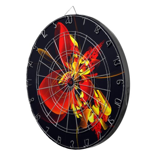 Rood Geel Bloemen Modern Abstract Kunstpatroon #10 Dartbord (Voorkant Rechts)