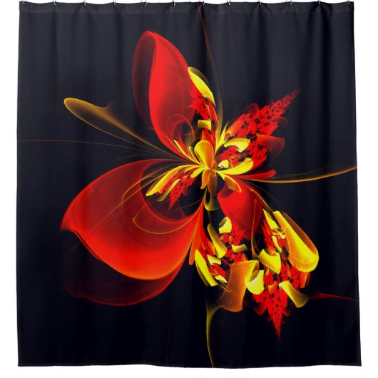 Rood Geel Bloemen Modern Abstract Kunstpatroon #10 Douchegordijn (Voorkant)