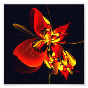 Rood Geel Bloemen Modern Abstract Kunstpatroon #10 Foto Afdruk