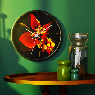 Rood Geel Bloemen Modern Abstract Kunstpatroon #10 Grote Klok