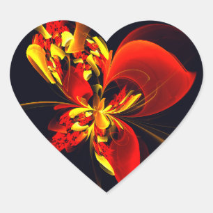Rood Geel Bloemen Modern Abstract Kunstpatroon #10 Hart Sticker