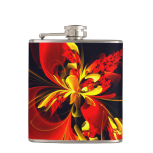 Rood Geel Bloemen Modern Abstract Kunstpatroon #10 Heupfles