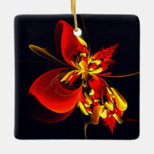 Rood Geel Bloemen Modern Abstract Kunstpatroon #10 Keramisch Ornament