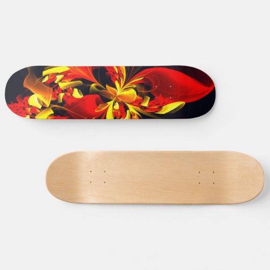 Rood Geel Bloemen Modern Abstract Kunstpatroon #10 Skateboard (Horizontaal)