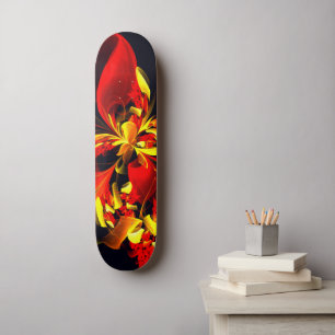 Rood Geel Bloemen Modern Abstract Kunstpatroon #10 Skateboard