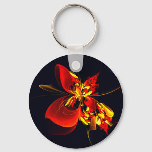 Rood Geel Bloemen Modern Abstract Kunstpatroon #10 Sleutelhanger