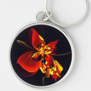 Rood Geel Bloemen Modern Abstract Kunstpatroon #10 Sleutelhanger