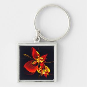 Rood Geel Bloemen Modern Abstract Kunstpatroon #10 Sleutelhanger