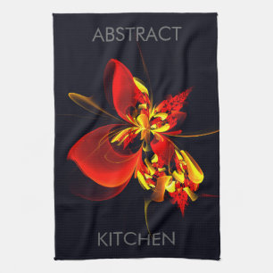 Rood Geel Bloemen Modern Abstract Kunstpatroon #10 Theedoek