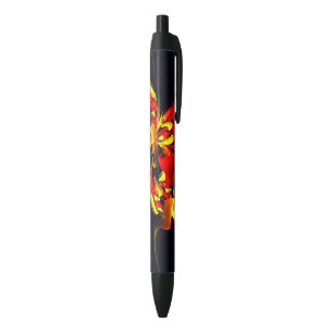 Rood Geel Bloemen Modern Abstract Kunstpatroon #10 Zwarte Inkt Pen