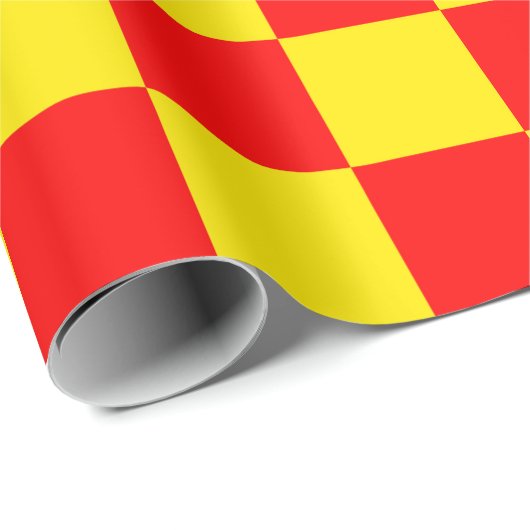 Rood Geel Check Checkered Pattern Design Cadeaupapier (Rol Hoek)