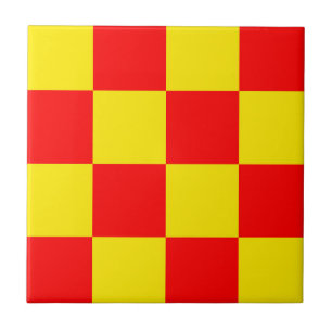 Rood Geel Check Checkered Pattern Design Tegeltje