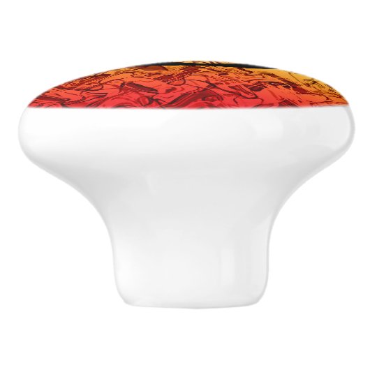 Rood geel en groen Abstract rookontwerp Keramische Knop (Zijkant)