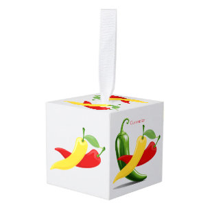 Rood Geel Groen Chili Peppers Thunder_Cove Kubus Ornament