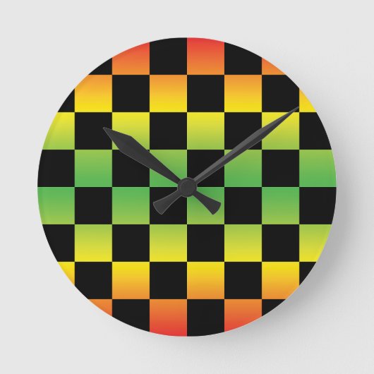Rood Geel Groen Rasta Ombre Checkerboard Ronde Klok (Voorkant)