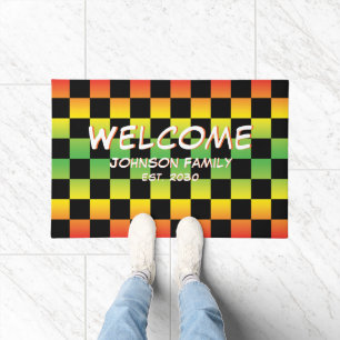 Rood Geel Groen Rasta Ombre Checkerboard Welkom Deurmat