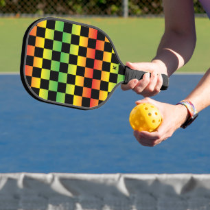 Rood geel groen Rasta ombre geruit monogram Pickleball Paddle