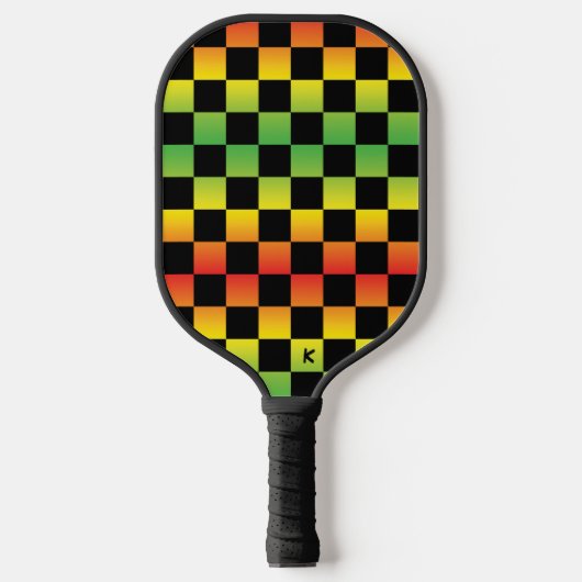 Rood geel groen Rasta ombre geruit monogram Pickleball Paddle (Voorkant)